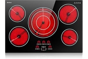 Karinear Electric Cooktop 30 Inch, Upgrade Sensor Touch 5 Burners Electric Stove Top, Built-in Ceramic Cooktop, Pause, Timer, Safety Lock, Triple Ring Expandable Burner,9000W, 220V