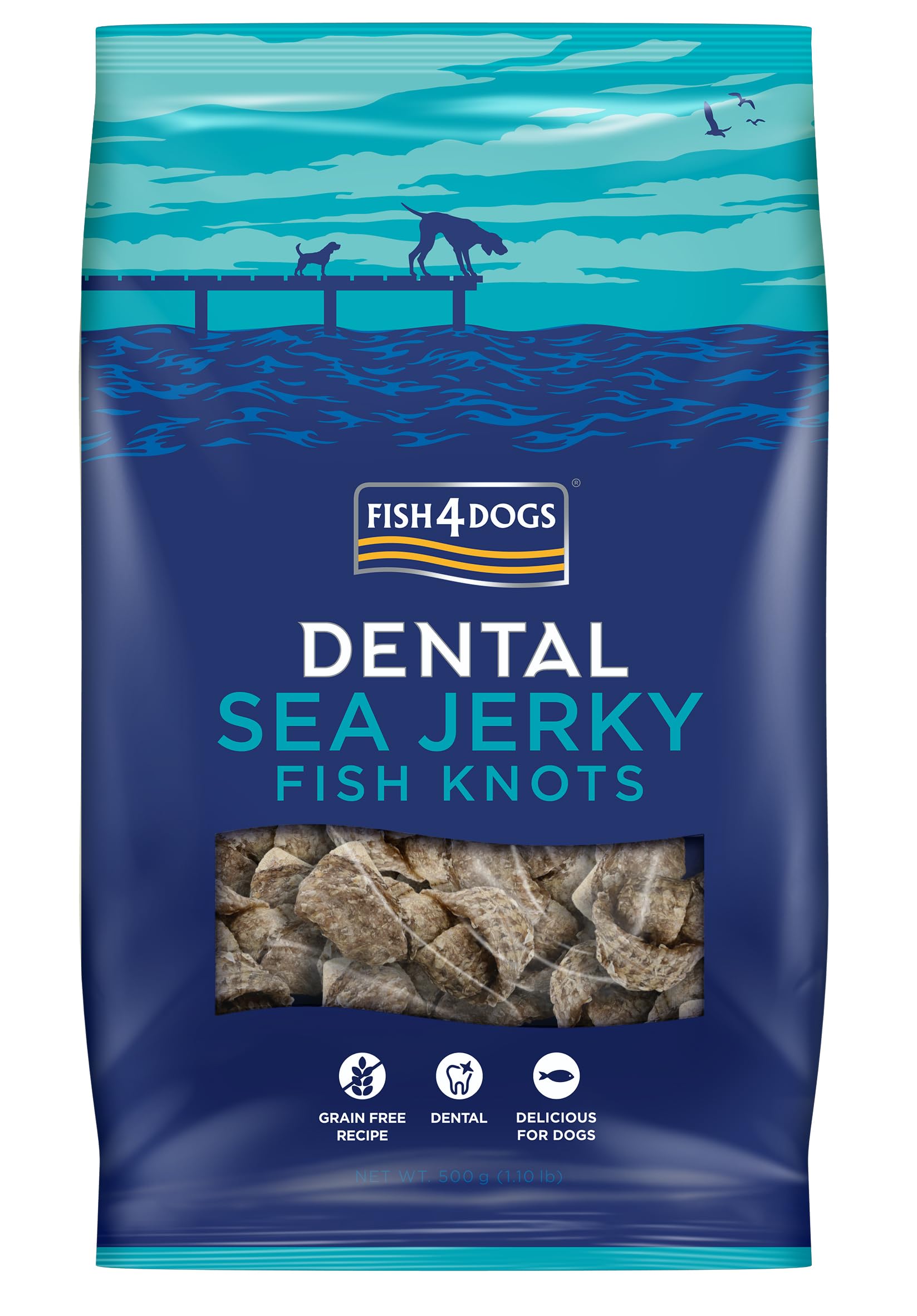 Fish4Dogs Sea Jerky Knots | Low Fat, Grain Free Dog Treat | Baked Fish Skins for Dogs | Great For Dental Health | Natural Fish Treats for Larger Dogs (500g)