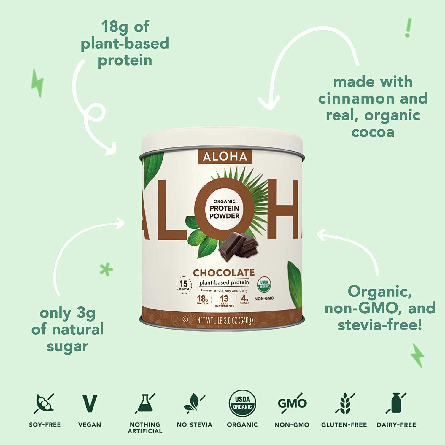 Plant-Based Protein Powder | Organic Chocolate Keto Friendly Vegan Protein with MCT Oil, 19 oz, Makes 15 Shakes, Vegan, Gluten Free, Non-GMO, Stevia Free & Erythritol Free, Soy Free, Dairy Free & Only 4g Sugar: Health & Personal Care