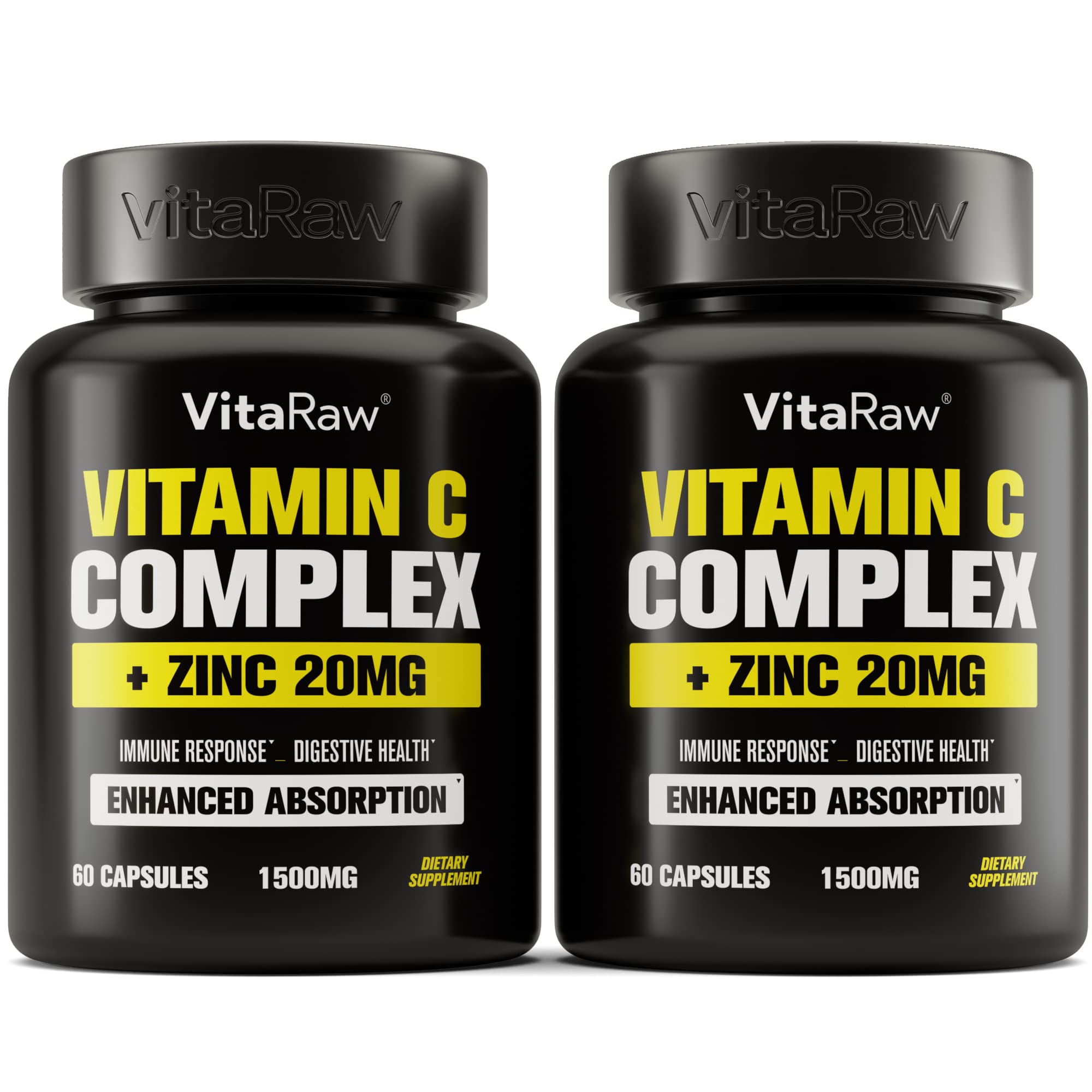 Photo 1 of Vitamin C Supplement 2 Pack (120 Veggie Capsules) - 1500mg with Zinc 20mg - Highest Absorption Vitamin C Immune Support Complex - Vitamin C Capsules & Zinc Vitamins for Adults, Vit C Immune Help Vegan