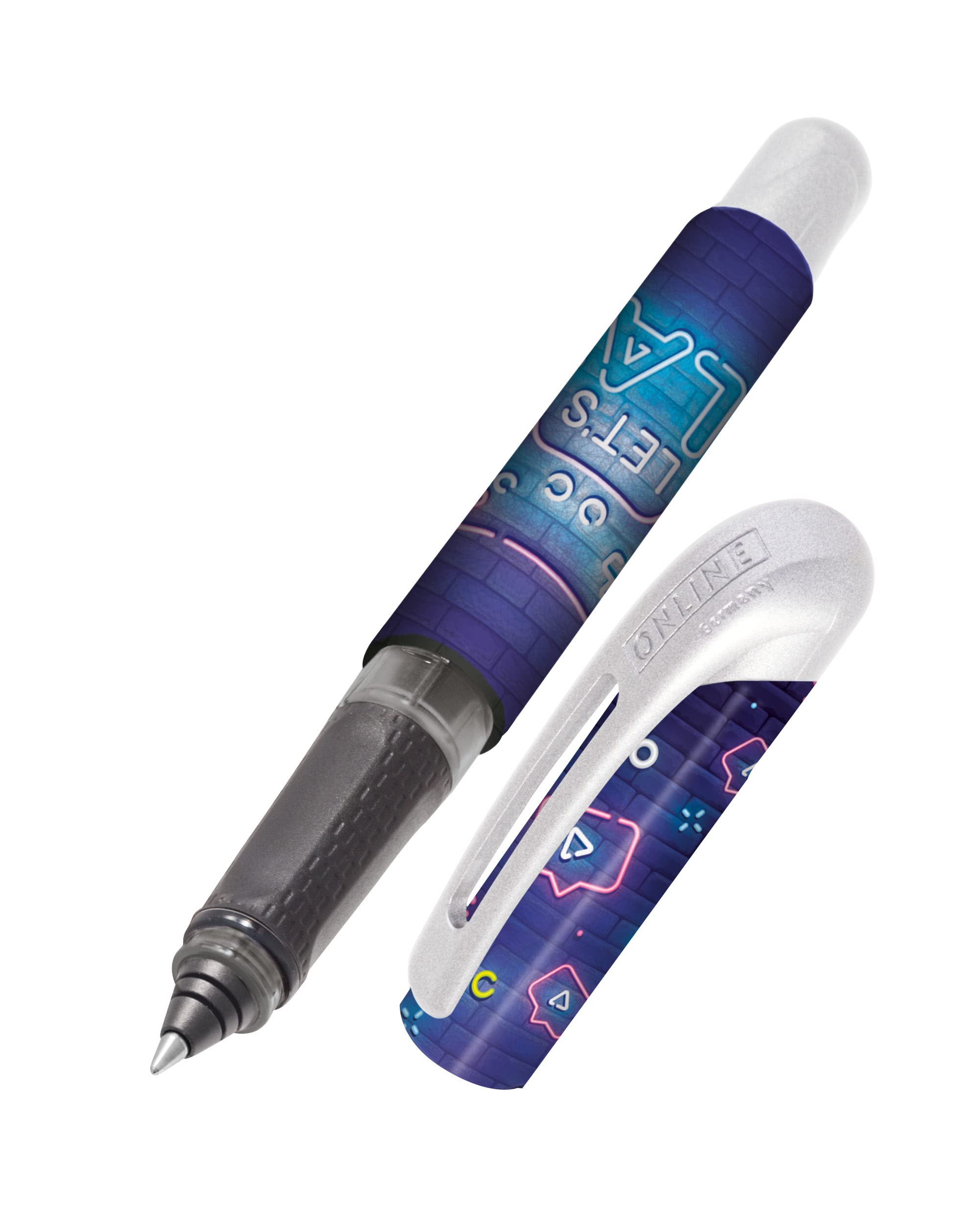 Online ergonomic rollerball pen Let's Play for school & college │ grip part for left- and right-handed │ for standard ink cartridges, refillable │ pens for beginners, pupils, students — image 1