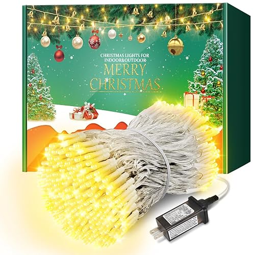 LAMYAR 100FT Christmas Lights, 300 LED Connectable Waterproof Christmas Tree String Lights with 8 Modes and Timer, Plug in Fairy Lights with Clear Wire for Yard Garden Decor (Warm White)
