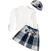 Little Girls Clothes Winter Fall Outfit Casual Long Sleeve Dress Ruffle Shirt Girl Plaid Skirt Set Cute Dresses for Kids