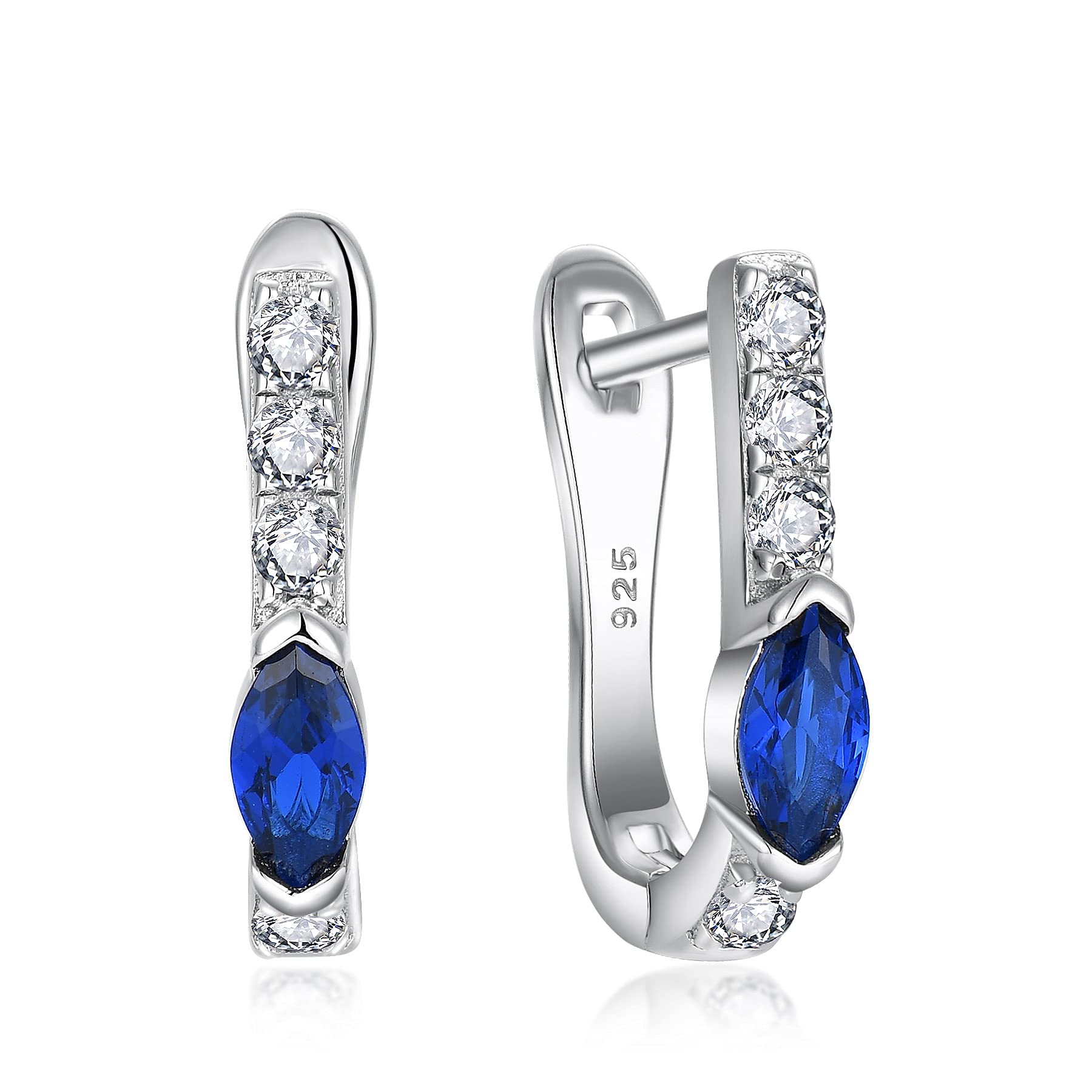 Starnny Women Earrings,925 Sterling Silver Hoop Earrings with 3A Cubic Zirconia September Birthstone Sapphire Color Jewellery for Women
