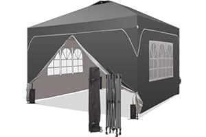 GDY 12x12FT Pop Up Canopy Tent with One Push Setup, Easy to Install with 4-Sidewalls for Events, Parties, Camping, Outdoor Gazebo with 4-Sandbags, Grey.