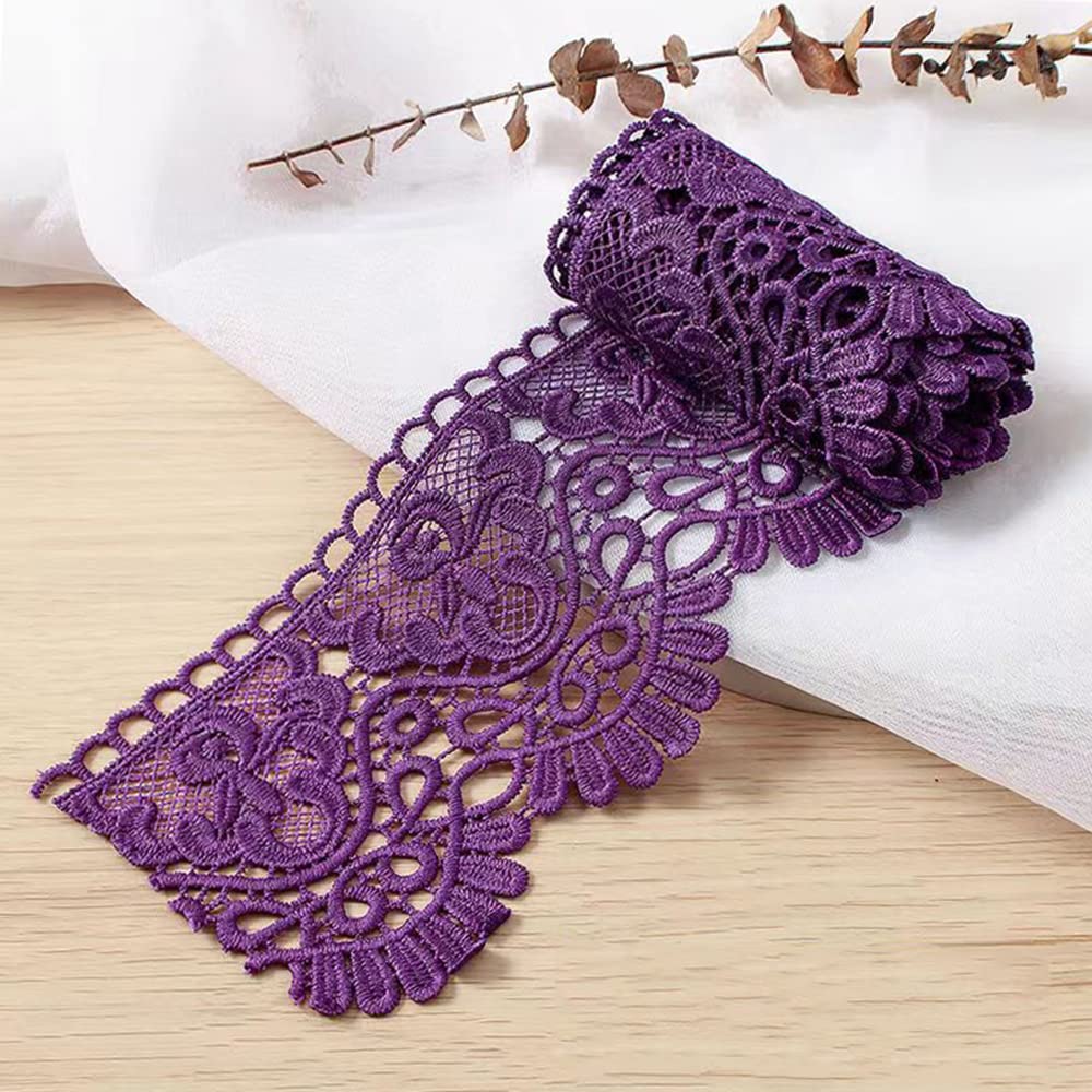 2 Yard 10 cm Wide Milk Silk Vintage Lace Trim Lace Border Embroidery Decorative Ribbon Lace Flower Ribbon for Sewing Craft Lingerie Wedding Dress Wedding House Decoration, Dark Purple