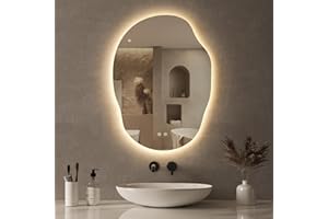 LOVESPEJO Irregular Backlit Mirror Bathroom 25x35 Inch, Asymmetrical LED Bathroom Vanity Mirror with Lights, Fogless, Dimmable, 3 Color Changing, Horizontal/Vertical