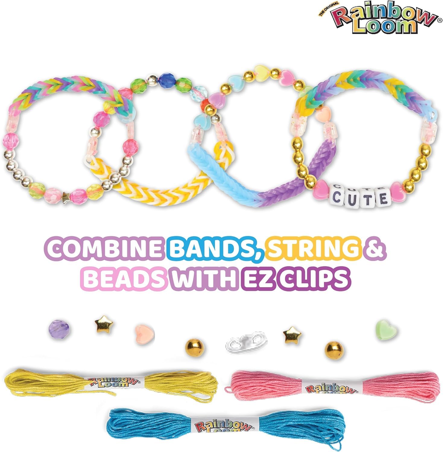 Rainbow Loom: 2,400 Bands & 1,000 Beads AutoLoom Rainbow Bliss Kit with AutoLoom & Finger Loom – DIY Braid & Bead Bracelet Jewelry Making Set for Kids 7+