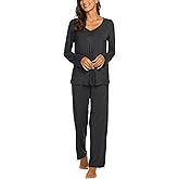 Ekouaer Womens Pajama Sets 2 Piece Lounge Set Fall Winter Pajamas Long Sleeve Pjs Top and Pants Soft Pj Sets Loose Sleepwear