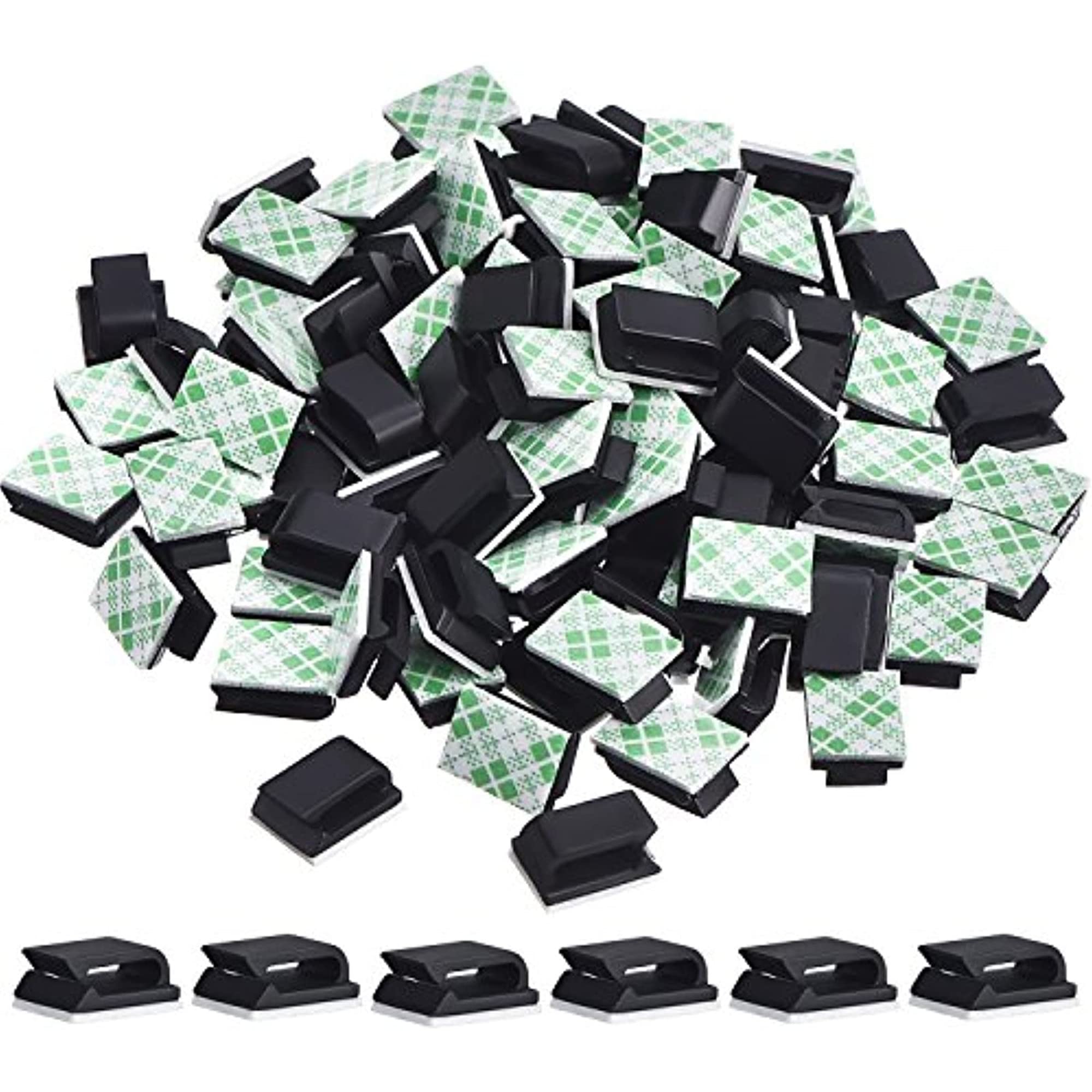 Hicarer 100 Pcs Adhesive Cable Clips Hooks for Outdoor String Lights Clips Wire Clips Cable Management Wire Cord Holder for Hanging Christmas Light Wall Desk Car Home Office (Black, Small)