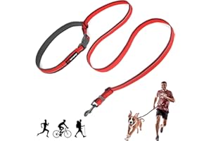 Tuff Pupper Hands Free Adjustable Length Dog Leash | Lightweight for Running Jogging Walking | Padded Waist Belt (24-50 inch) | Adjusts 3 to 6 Feet Length | Strong Ballistic Nylon w/Reflective Strips