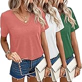 Womens Summer Tops Short Sleeve T Shirts V Neck Women Tops Loose Casual Tee Trendy Clothes