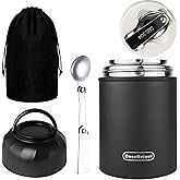 CocoMeiwei Thermo for Hot Food & Drinks, Thermo Lunch Box, 17oz Vacuum Insulated Food Container with Spoon&Drawstring Bag, Soup Thermo for Adults, Black