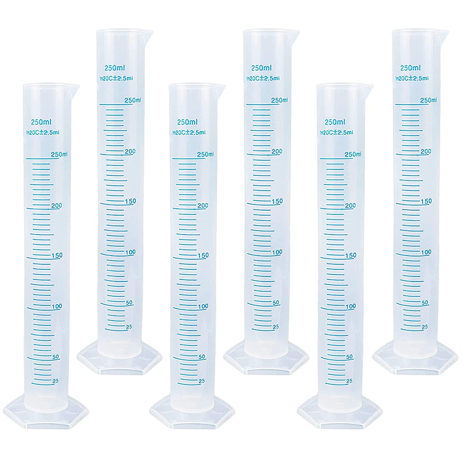 6Pack Plastic Graduated Cylinder 250 ml Transparent