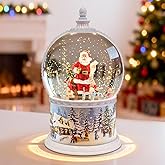 Christmas Snow Globes Musical,6H Timer Cylinder Glitter Snow Globe,White Snow Globes Christmas with Music Box Including 8 Songs, Battery Or USB Cable Powered