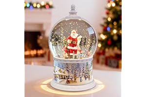DGSCAK Christmas Snow Globes Musical,6H Timer Cylinder Glitter Snow Globe,White Snow Globes Christmas with Music Box Including 8 Songs, Battery Or USB Cable Powered