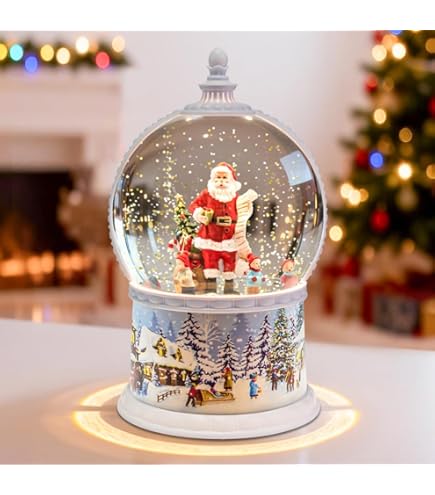 Christmas Snow Globes Lantern Musical,6H Timer Cylinder Glitter