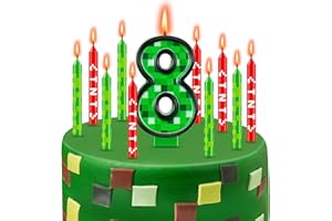 Landhoow 13 Pieces TNT Themed Birthday Candles for Cake Green Number Candle Pixel Cake Candles for Birthday Graduation Celebration Wedding Party Supplies Decoration(Number 8)