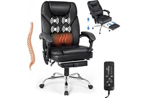 Suvivityse 400lbs Executive Leather Office Chair with Ergonomic Design and Reclining Function - Comfortable Computer Desk Chair with Integrated Foot Rest-Black & Sturdy