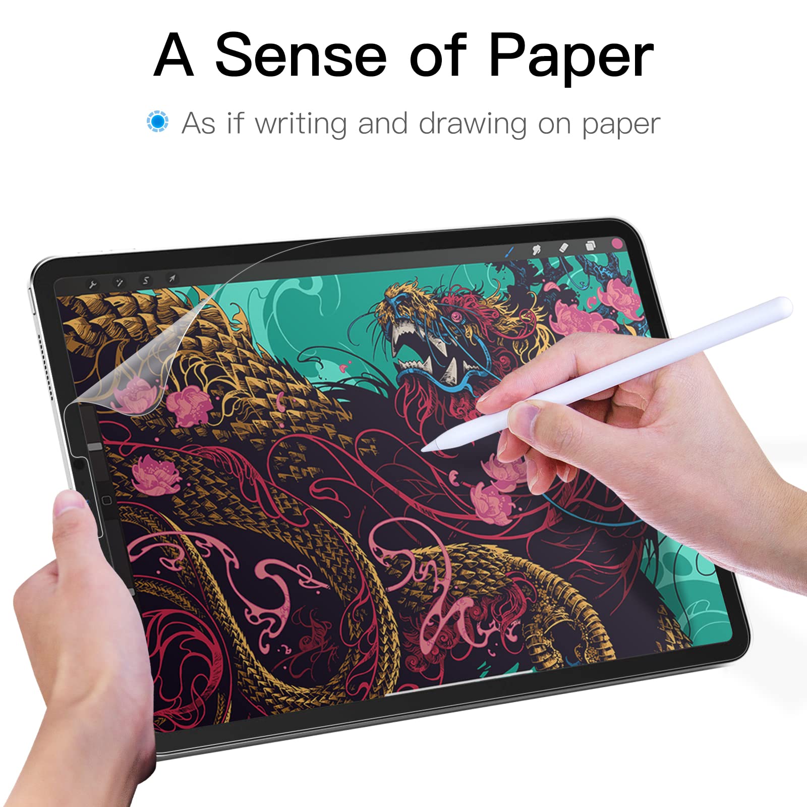 JETech Paper Screen Protector for iPad Pro 12.9-Inch 2022/2021/2020/2018 Model Edge to Edge Liquid Retina Display, Anti-Glare, Matte PET Paper Film for Drawing