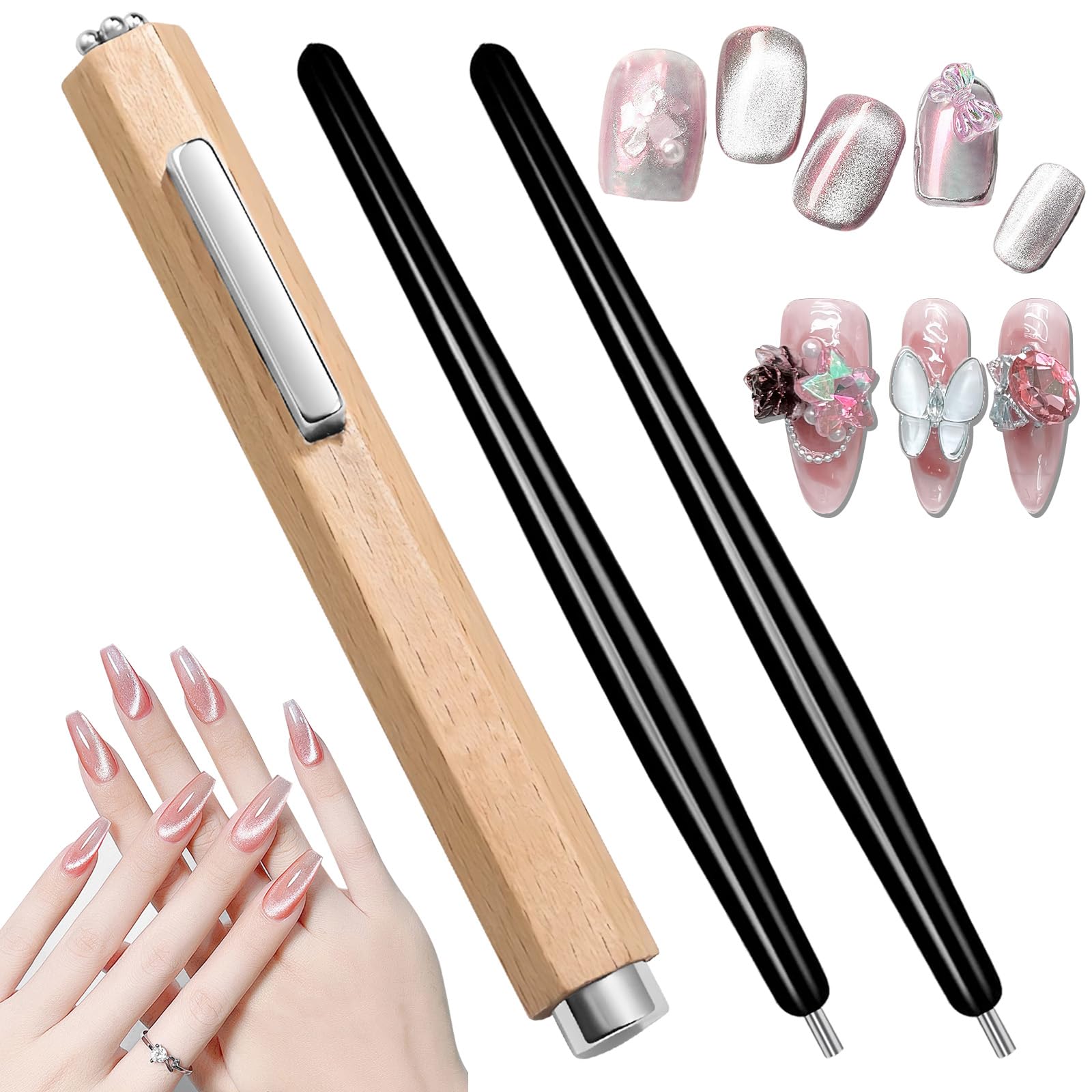 Photo 1 of 1pcs wooden cigar 3-in-1 magnet 2pcs magnetic pens, 3 In 1 Multifunctional Powerful Magnetic Cat Eye Gel Nail Polish Steel Ball Suction Art Design Accessories, Wood Tools for Home Diy Salon Studio