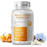 Triple Magnesium Complex - Magnesium Glycinate, Taurate & Malate Supplement with Omega3, Ashwagandha, GABA for Sleep, Brain Heart & Muscle Support - High Absorption and Gentle, Vegan, 120 Capsules