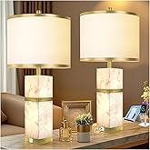Natural Alabaster Table Lamps Set of 2 - Table Lamp with Night Light for Bedroom,Nightstand Lamps with USB Ports,Bedside Lamp