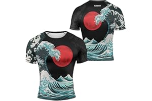 AUREIKA Samurai Men's BJJ Rash Guards Short Sleeve Jiu-Jitsu Baselayer Skin Performance Shirt MMA Jiu Jitsu Combat Sports