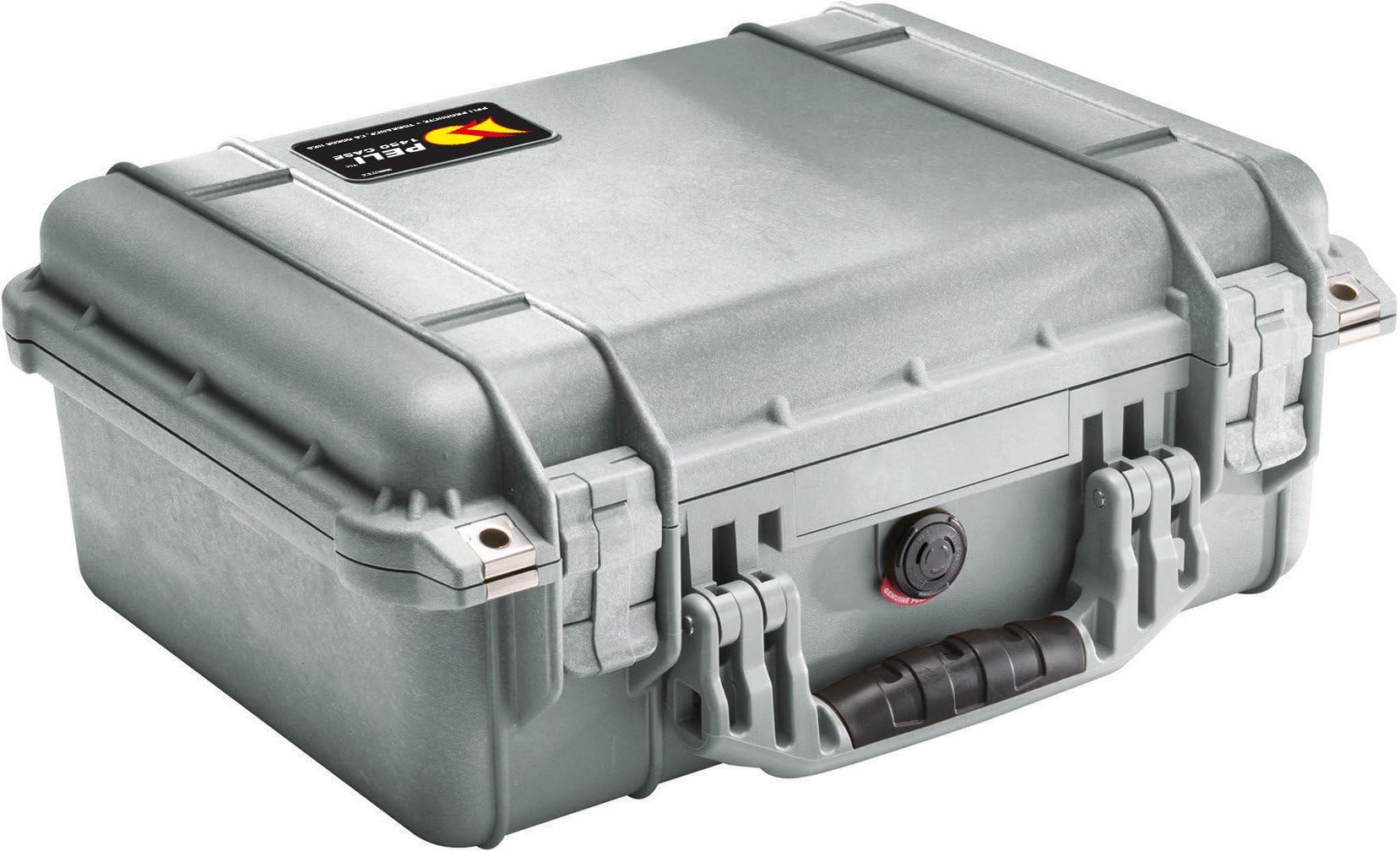 PELI 1450 Shockproof Polypropylene Case for Sensitive Devices, IP67 Watertight, 31L Capacity, Made in Germany, No Foam, Silver