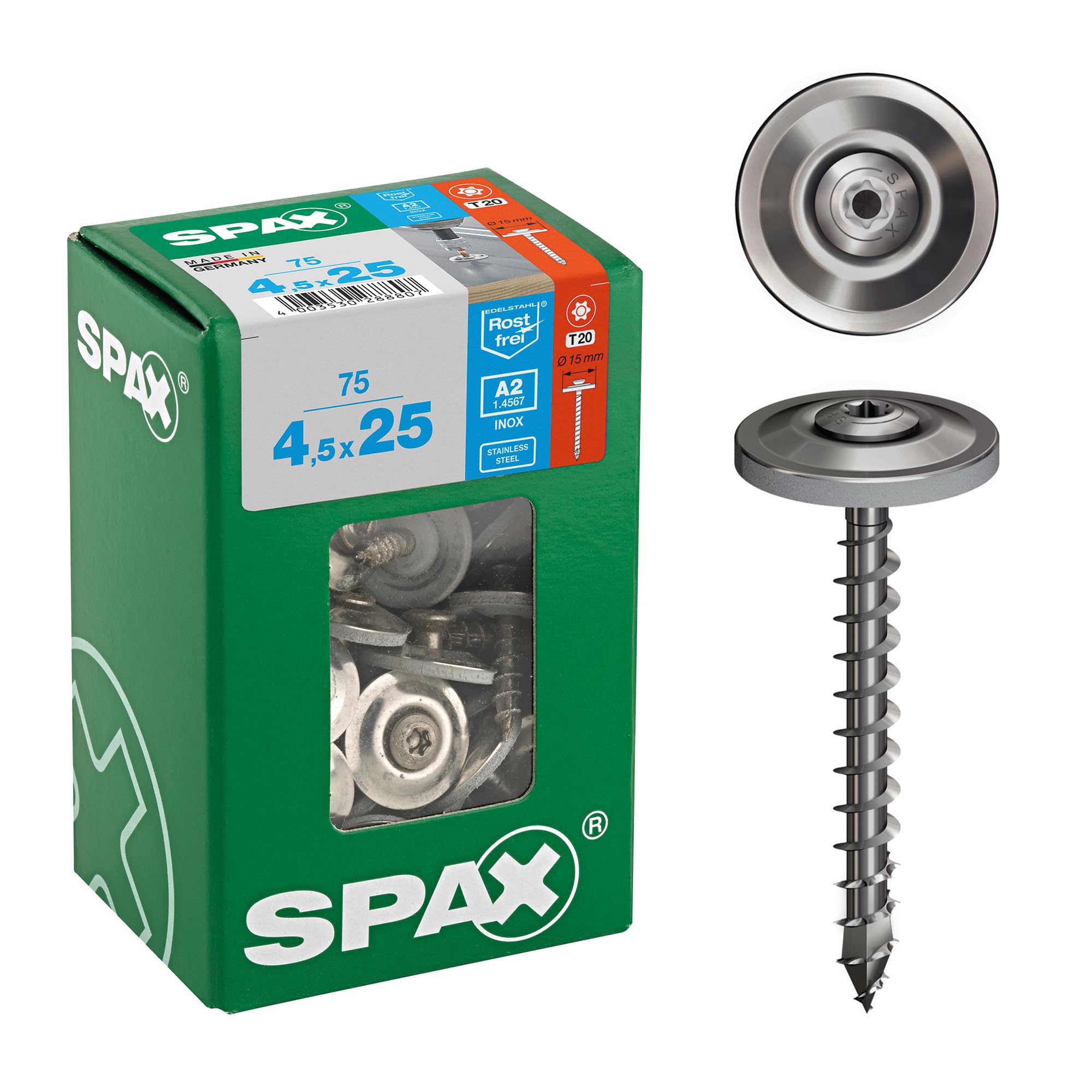 4587000450257 4.5 x 25 mm T-Star Plus T20 4Cut A2 Rustproof Stainless Steel Sealing Washer 15 mm Pack of 75