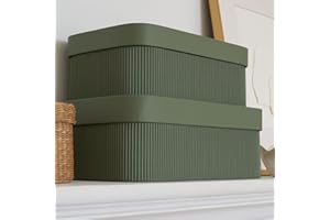 ZICOTO Decorative Storage Boxes with Lids – Set of 2 Beautiful Fluted Cardboard Organizer Bins for Your Home Bookshelf Decor to Safely Store Your Documents, Memory Box Items and Other Keepsakes in Style