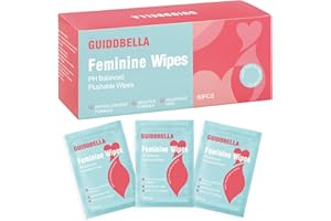 GUIDDBELLA Feminine Wipes for Women - Individually Wrapped Flushable Wipes, PH-Balanced, Alcohol-Free, Unscented, Safe for Sensitive Skin (50 Count)