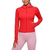 CRZ YOGA Womens Butterluxe Full Zip Workout Hoodie Jackets Slim Fit Hooded Athletic Yoga Lightweight Jacket with Thumb Holes