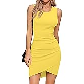 Missufe Women's Round Neck Sleeveless Tulip Hem Ruched Bodycon Summer Casual Tank Short Dress