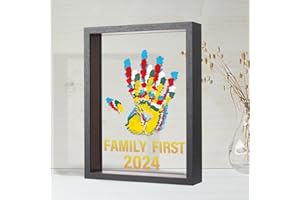 BLEVLA Family Handprint Kit - Baby Hand and Footprint Kit Wooden Frame, Newborn Keepsake Gifts for New Parents, Family Gifts Ideas, New Mom Baby Shower Gifts for Boys & Girls, 5 Non-Toxic Paints (Black)