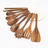 Acacia Wooden Kitchen Utensil Set of 8 – Natural Wood Cooking Utensils & Spoons for Cooking, Durable Heat-Resistant Non-Toxic Kitchen Tools for Non-Stick Cookware