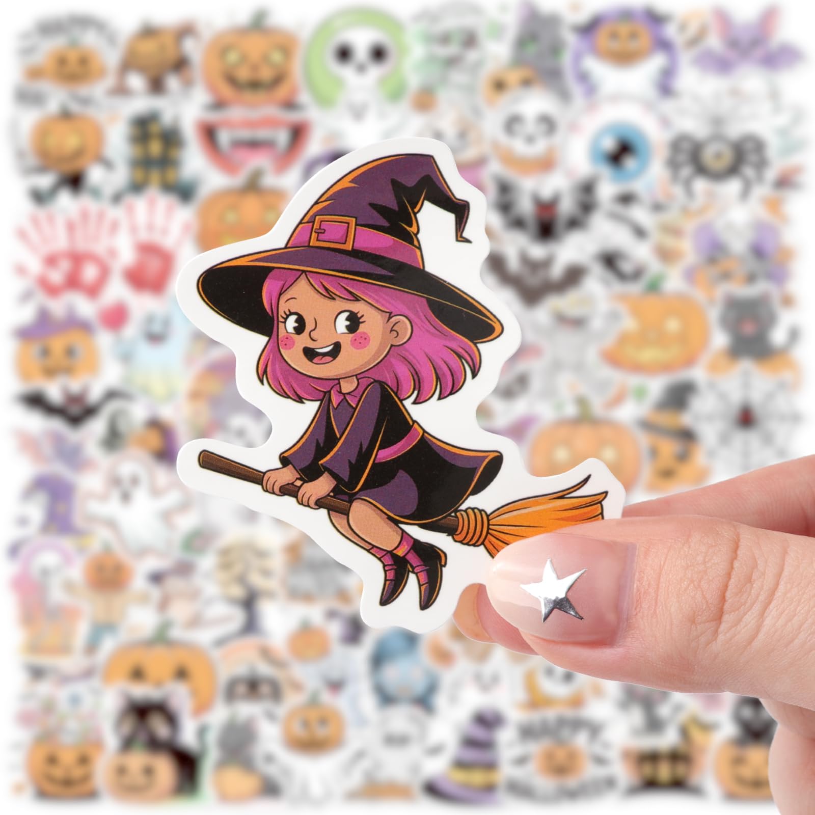 CAKKVDE 100PCS Halloween Stickers Bulk - Halloween Party Favors for Kids - Waterproof Vinyl Halloween Decorations for Classroom Crafts, Treat Bags, Trick or Treat Gifts