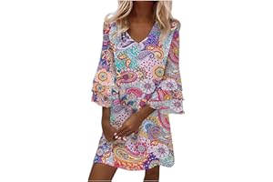 JPVDPA Women's Summer V Neck Tunic Dress Half Ruffle Sleeve Floral Printed Shift Dress Loose Babydoll Mini Swing Dress