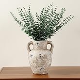 Rustic Ceramic Vase Farmhouse Vase for Home Decor, Large Terracotta Decorative Flower Vases for Pampas Grass, Flowers, Living Room, Kitchen, Table Centerpiece, Shelf, 8.66 Inch Tall (Rustic White)