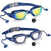 Aegend Swim Goggles 2 Pack for Adult Men Women No Leak with Storage Case | Anti-Fog UV Protection Mirrored Swim Glasses