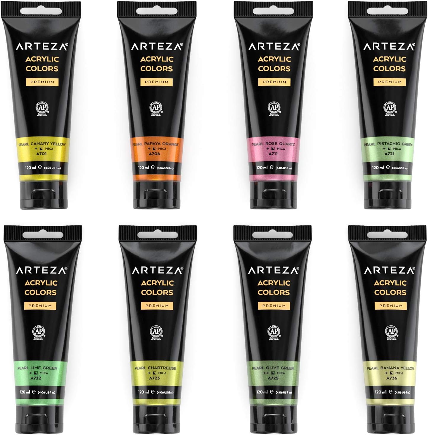 Arteza Metallic Acrylic Paint, Set of 8 Floral Brilliance Colors 4.06oz Tubes, Rich Pigments, Non Fading, Non Toxic Paints for Artists & Hobby Painters, Art Supplies for Canvas Painting & Crafts: Home Improvement