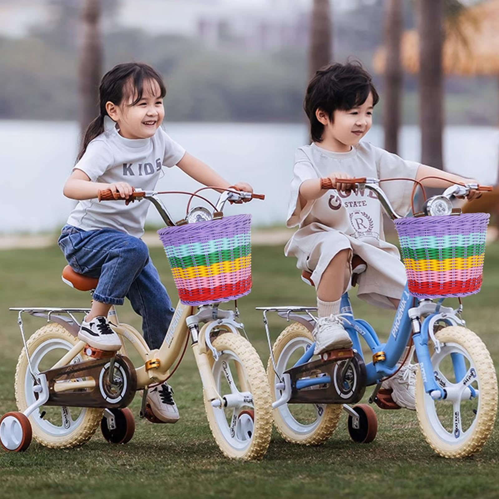Kids Bike Basket, Wicker Handlebar Bicycle Basket for Girls With Unicorn Necklace, Bell, Streamers, Stickers Decoration Accessories Set