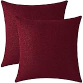 Jeneoo Decorative Burgundy Red Throw Pillow Covers Rustic Farmhouse Square Linen Burlap Soft Comfy Solid Cushion Couch Cases for Sofa Living Room (Set of 2, 18 x 18 Inches)
