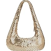 Afashor Womens Metallic Evening Bag Cute Hobo Handbag Fashion Shiny Moon-shaped Shoulder Purse
