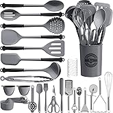 Kikcoin 43Pcs Large Kitchen Utensils Set - Silicone Cooking Utensils Set, Dishwasher Safe Spatula Set for Non-stick Cookware, 446°F Heat Resistant Kitchen Utensils Set with Holder BPA Free, Grey