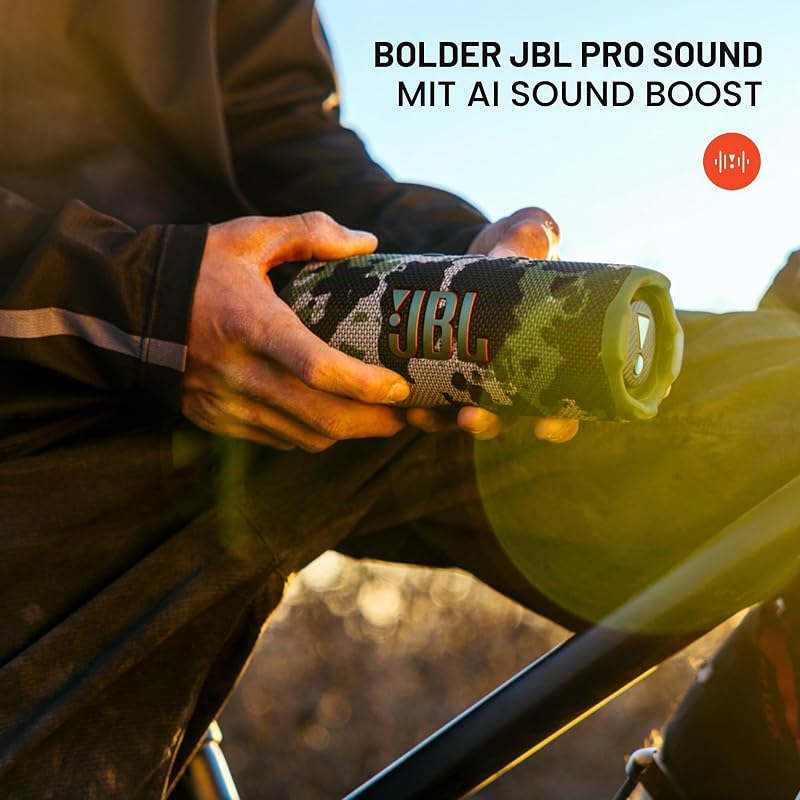 Flip 7 Tragbarer Lautsprecher, wasserdicht, sturzsicher, Pro Bold Sound mit IA Sound Boost, 16 Stunden Spielzeit und PushLock System mit austauschbarem Zubehör (lila)