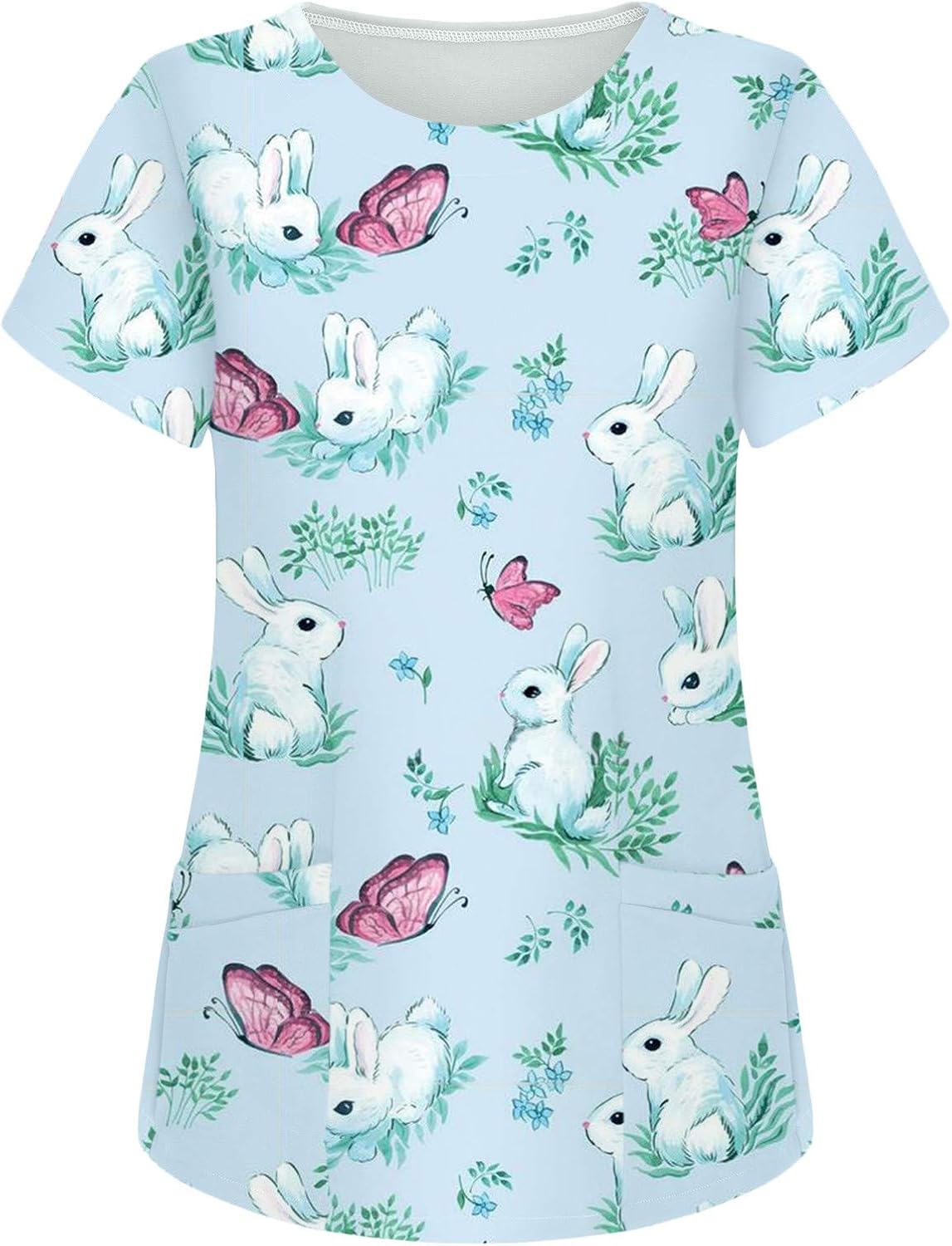 QCZC Easter Women's Medical Uniform,Scrubs Top Women Summer Animal