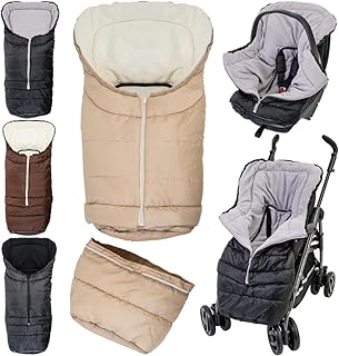 2in1 Winterfußsack (0 bis 36 Monate) für Babyschale/Kinderwagenschale/Kinderwagen/Buggy (Braun/Whitewash)