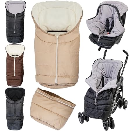 2in1 Winterfußsack (0 bis 36 Monate) für Babyschale/Kinderwagenschale / Kinderwagen/Buggy (Schwarz/Hellgrau)