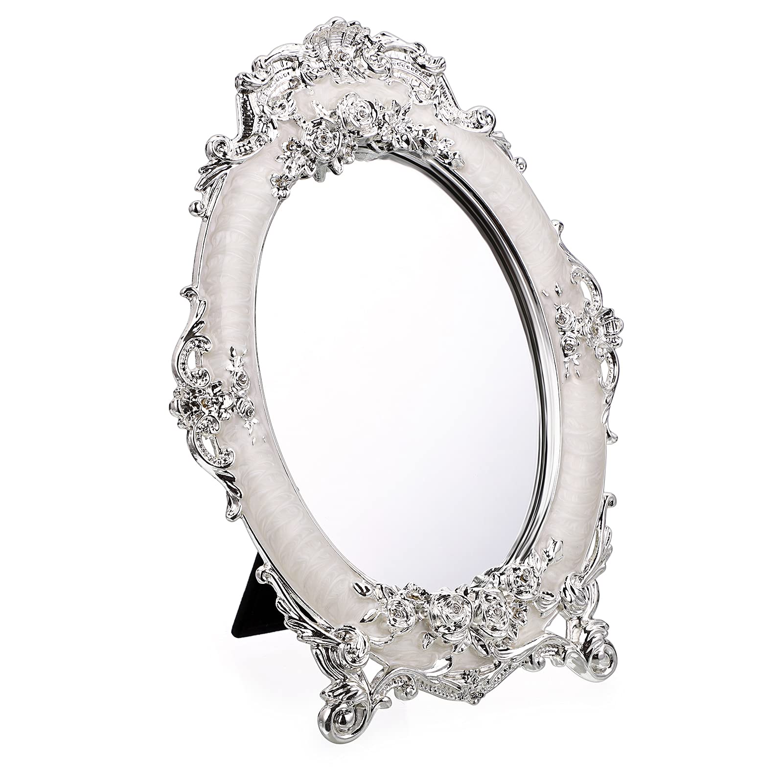 SUMTree Makeup Mirror Rose Embossed Antique Oval Table Mirror with Stand for Home, Bedroom, Dressers, Living Room, Bathroom